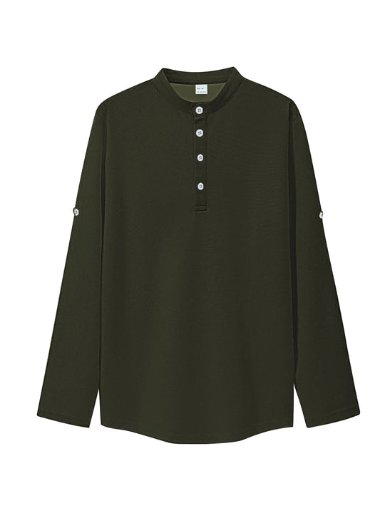 Damen nan oversized Langarm-Henley mit Stehkragen Waffelstruktur und Ärmelsicherung EB