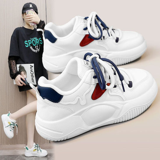 Damen modische Plateau-Sneaker mit atmungsaktiven Einsätzen und elastischen Schnürsenkeln EB