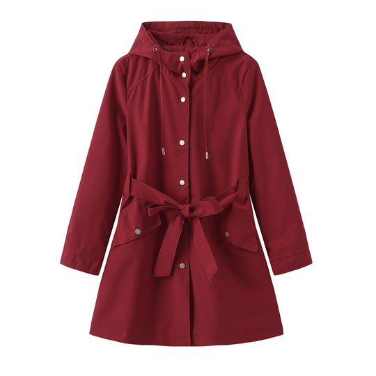 Damen modische Outdoorjacke mit Gürtel und Kapuze EB