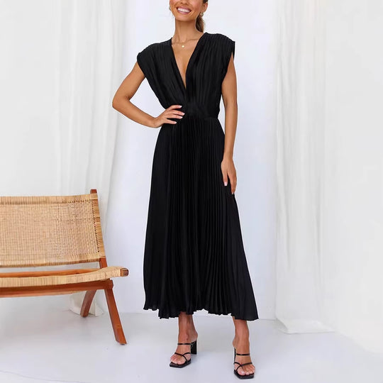 Damen Maxikleid mit Faltenwurf und tiefem V-Ausschnitt EB