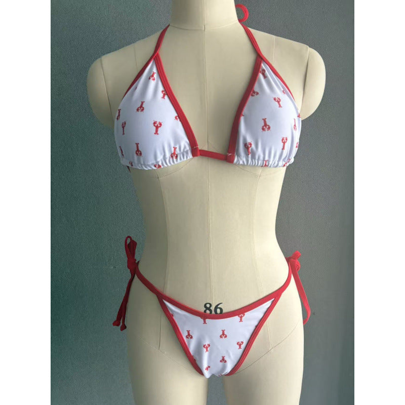 Damen Triangel-Bikini mit verspieltem Hummerdesign und verstellbaren Bändern EB