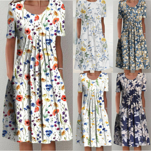 Damen Maxikleid mit floralem Design und weiten Ärmeln EB