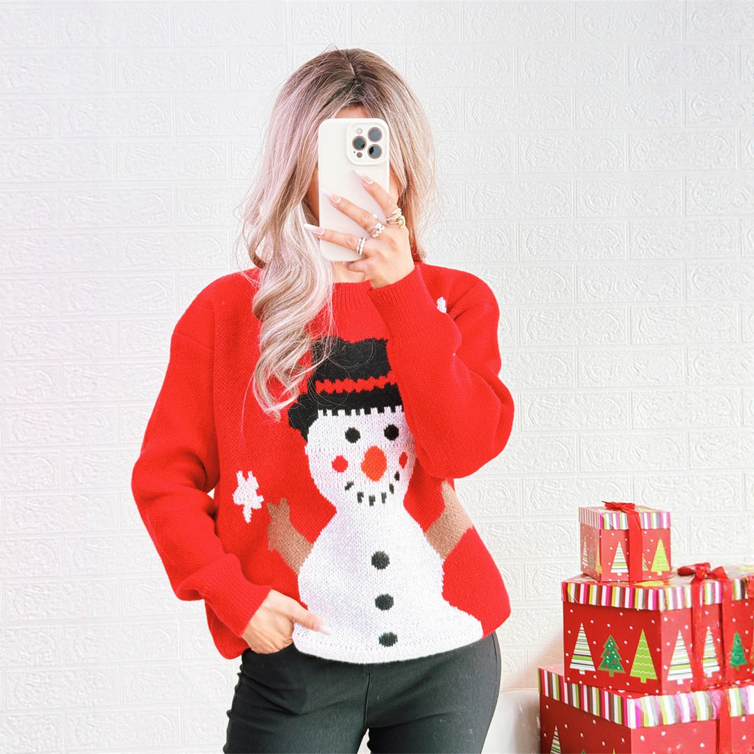 Damen Weihnachts-Pullover mit festlichem Schneemann-Motiv EB