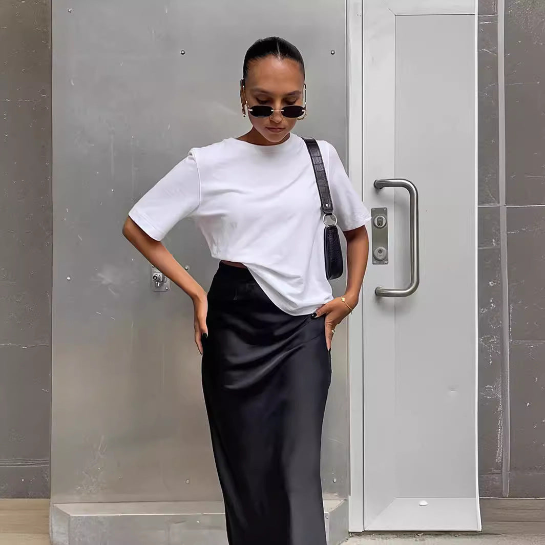 Damen Eleganter Maxirock mit hohem Schnitt und fließendem Stoff EB