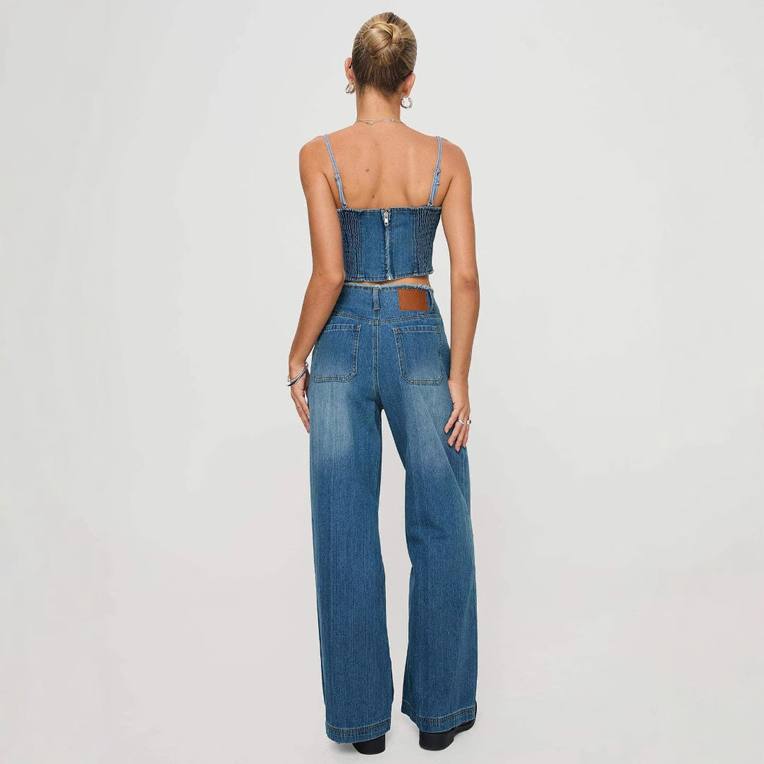 Damen nan hochgeschnittene Weitbein-Jeans mit rohem Bund, extra weitem Bein und Fünf-Taschen-Schnitt EB