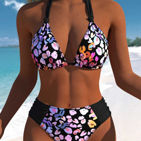 Damen Wickel-Bikini-Set mit floralem Design und hohem Bund EB