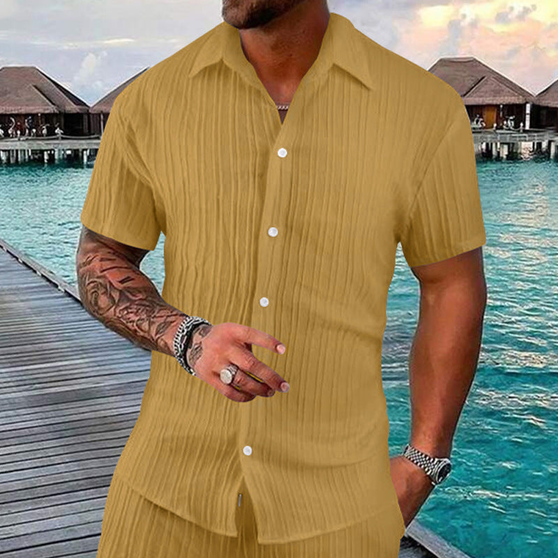 Herren Kurzarm-Hemd mit strukturiertem Design und modernen Knopfdetails EB