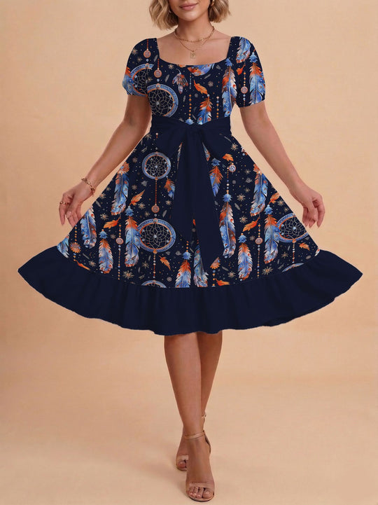 Damen Midikleid mit verspieltem Druck und tailliertem Schnitt EB