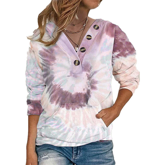 Damen lässiger Pullover mit Knopfdetails und modernem Batikmuster EB