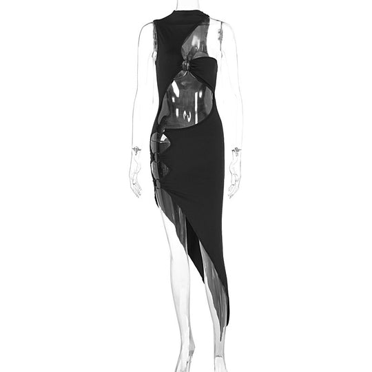 Damen figurbetontes asymmetrisches Kleid mit raffinierten Cut-Outs und modischen Details EB