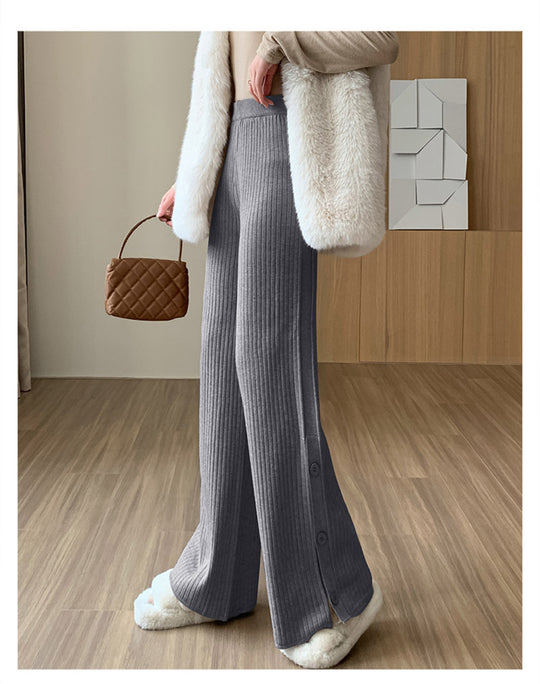 Damen Elegante Strickhose mit dekorativen Knopfdetails EB