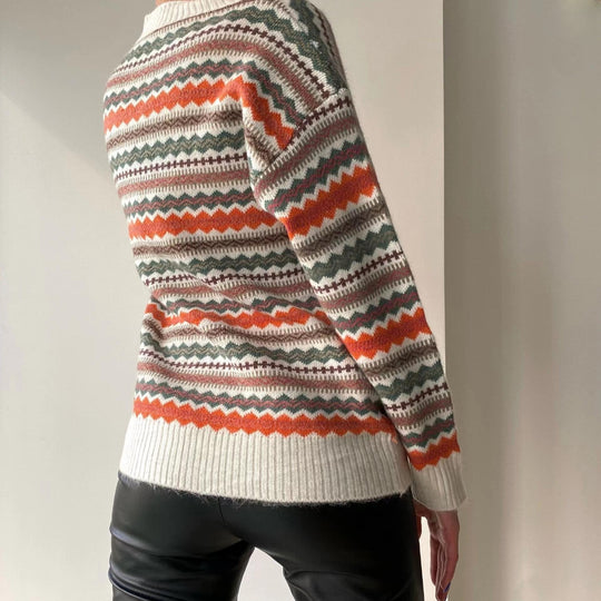 Damen lässiger Strickcardigan mit buntem Muster und Knopfleiste EB