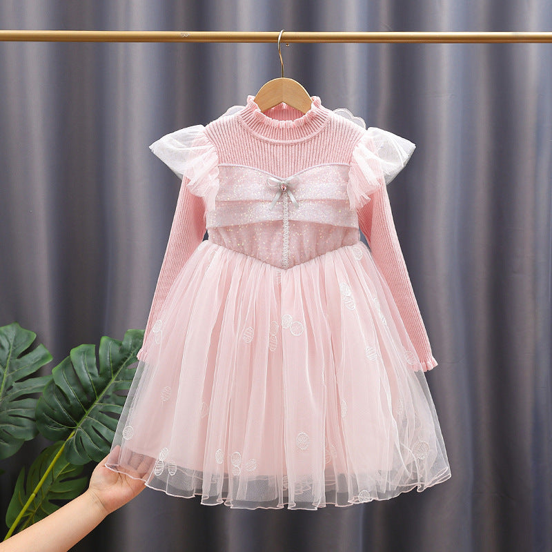 Mädchen Festkleid mit Rüschenärmel und Glitzerdetails EB