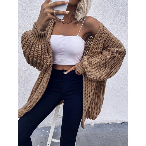 Damen Grobstrickcardigan mit voluminösen Ärmeln und offener Schnittführung EB