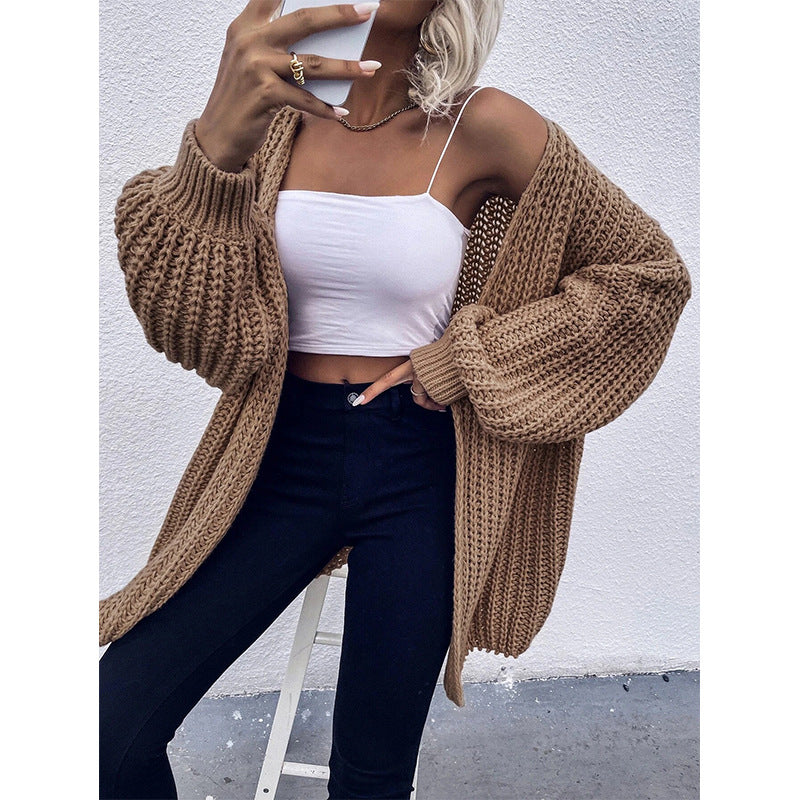 Damen Grobstrick Cardigan mit weit geschnittenen Ärmeln und lässigem Look EB