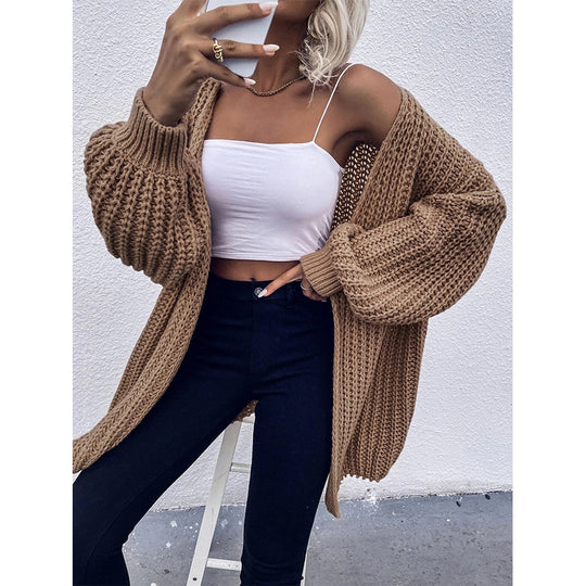 Damen Grobstrick Cardigan mit weit geschnittenen Ärmeln und lässigem Look EB