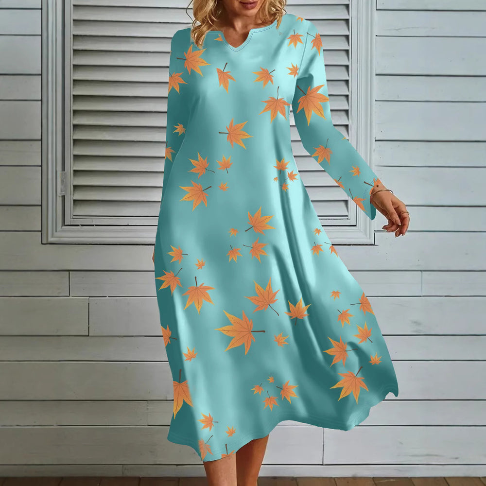 Damen Maxikleid mit auffälligem Laubdesign EB