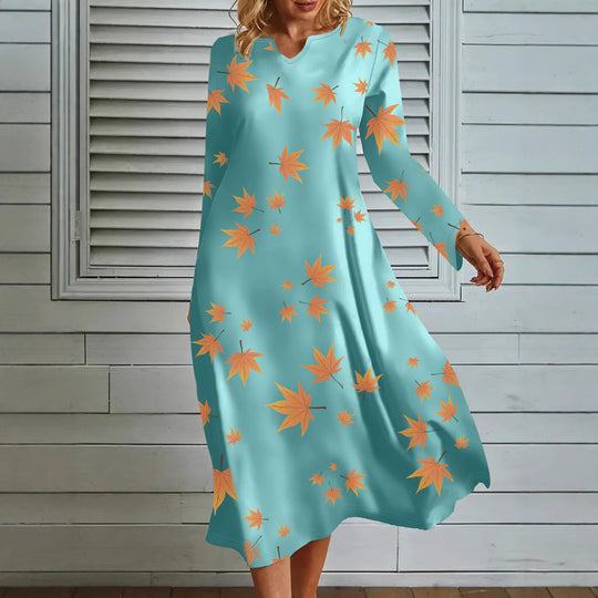 Damen Maxikleid mit auffälligem Laubdesign EB