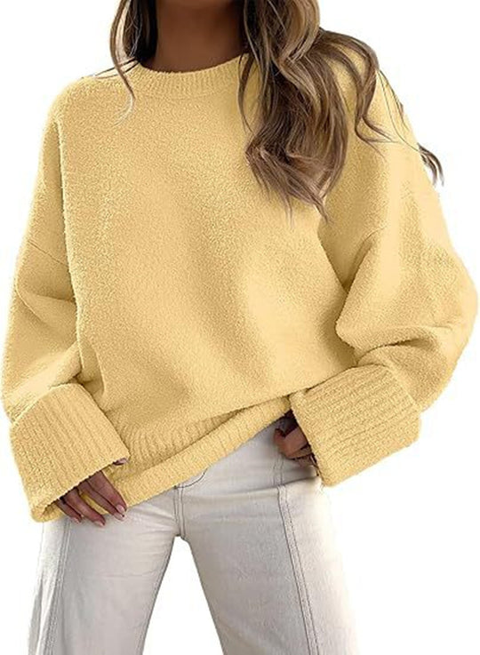Damen Oversize Bouclé-Strickpullover mit überschnittener Schulter und breiten Bündchen EB
