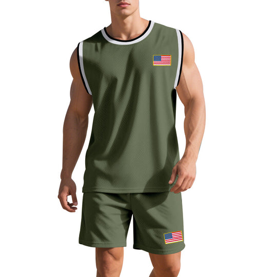 Herren Sportliches Trainingsset mit atmungsaktivem Mesh-Gewebe und modernen Flaggen-Details EB