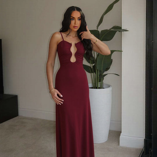 Damen Elegantes Maxikleid mit einzigartigem Schlüsselloch-Ausschnitt und figurschmeichelndem Schnitt EB