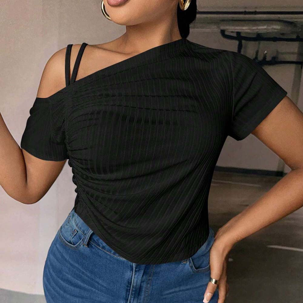 Damen asymmetrisches Oberteil mit dekorativem Rüschendetail und leichtem Stretch EB