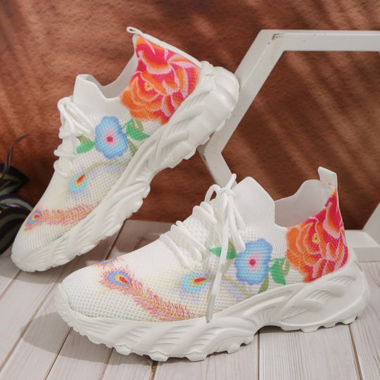Damen modische Sneakers mit floralem Design und atmungsaktiver Textiloberfläche EB