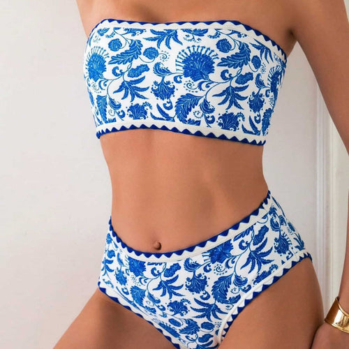Damen Bandeau-Bikini mit trendigem floralen Design EB