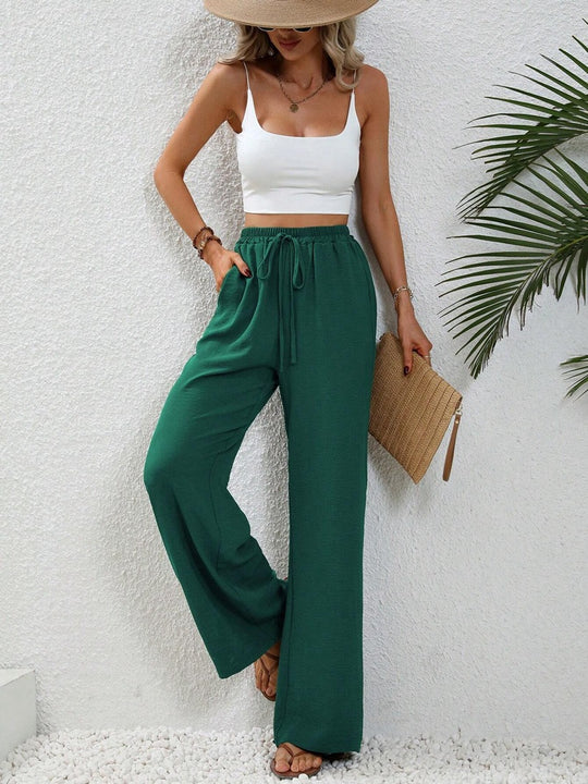 Damen Weite High-Waist Hose mit elastischem Bund und lässigem Schnitt EB