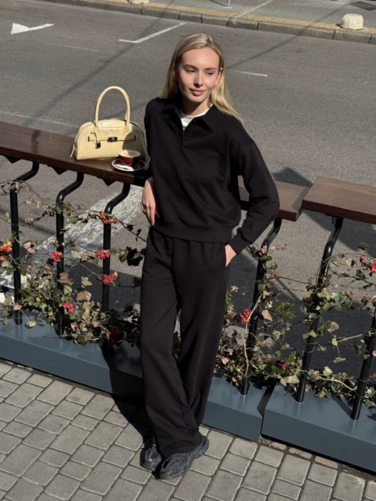 Damen lässiger Pullover mit Kragen und bequemen Sporthosen EB