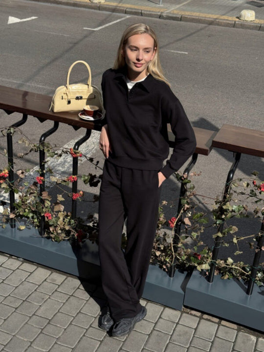 Damen lässiger Pullover mit Kragen und bequemen Sporthosen EB