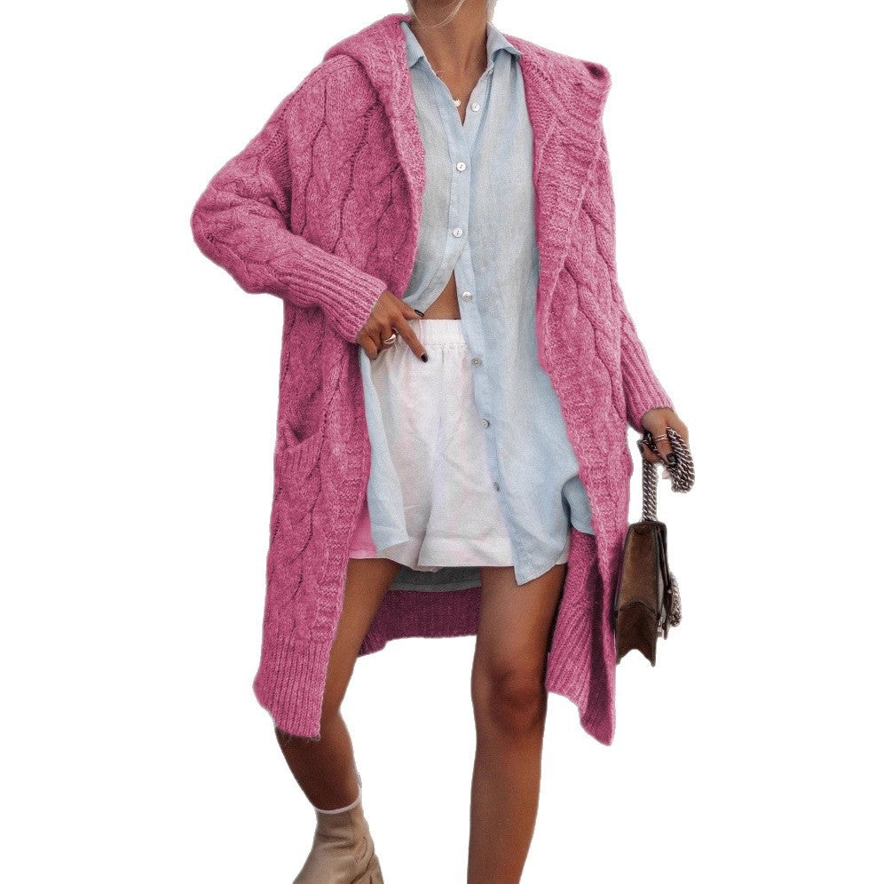 Damen Grobstrick-Cardigan mit offenem Schnitt und Kapuze EB