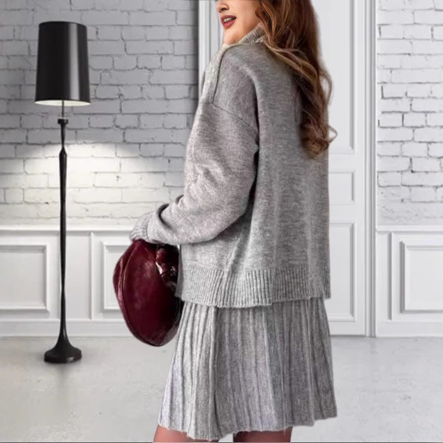 Damen Oversized Strickpullover mit hochwertiger Rippstruktur und passendem Minirock EB