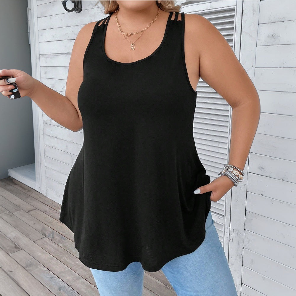 Damen lässiges Tanktop mit dekorativen Trägerdetails und asymmetrischem Saum EB