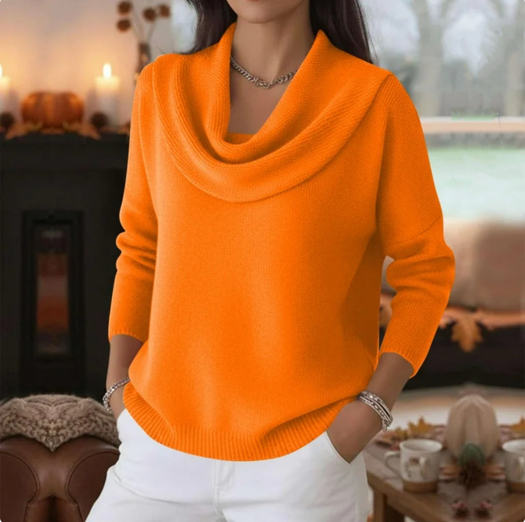 Damen Lässiger Schalkragen-Feinstrickpullover mit überschnittener Schulter und geripptem Saum EB