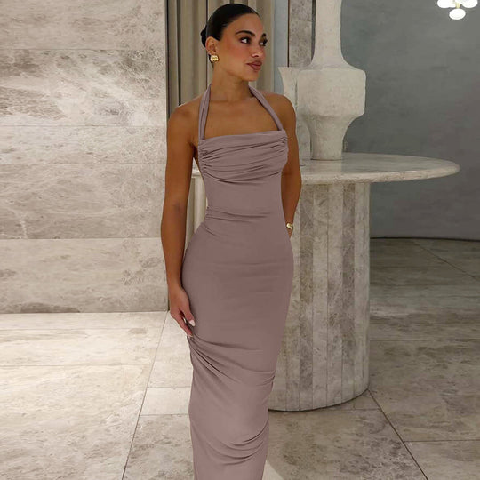 Damen trägerloses Maxikleid mit elegantem Drapé EB