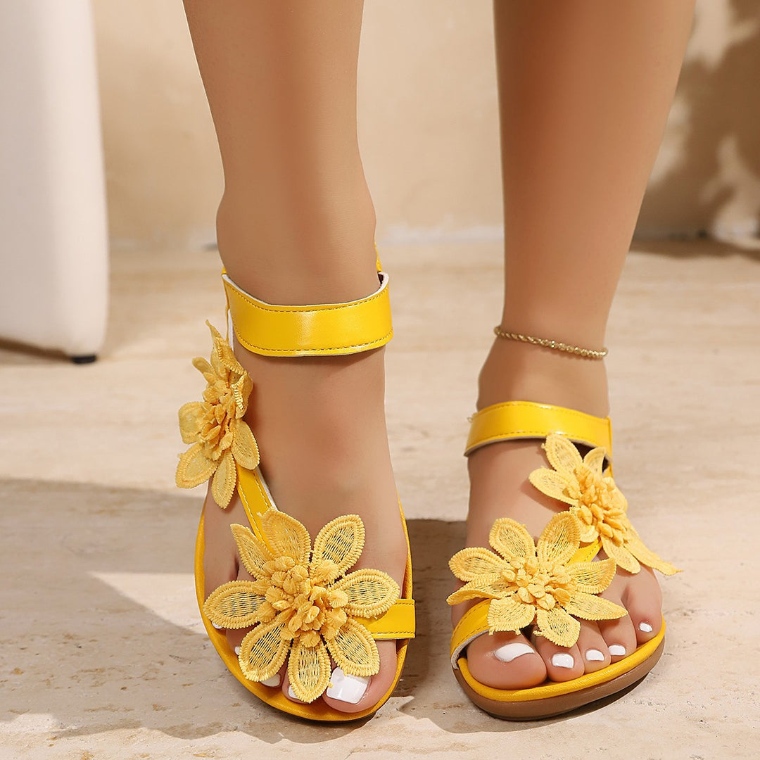 Damen Sandalen mit floralem Dekor und elastischen Riemen EB