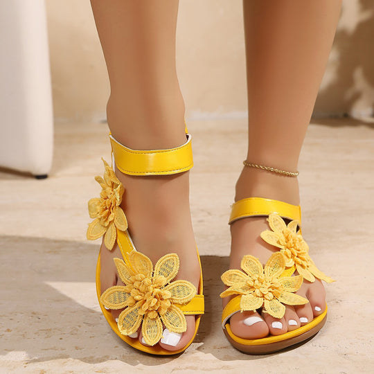 Damen Sandalen mit floralem Dekor und elastischen Riemen EB