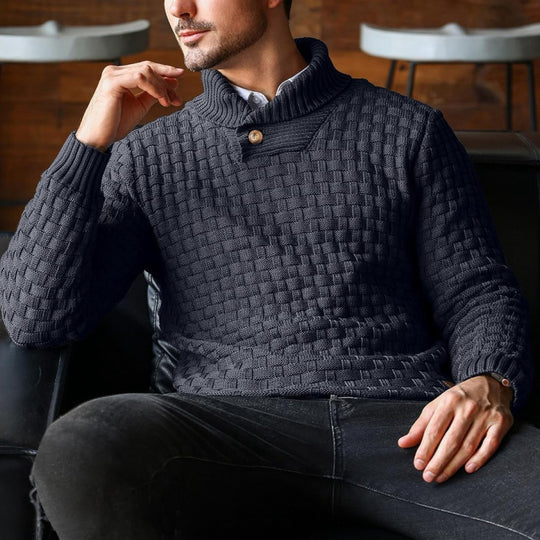 Herren Strickpullover mit Strukturiertem Muster und Modernem Stehkragen EB