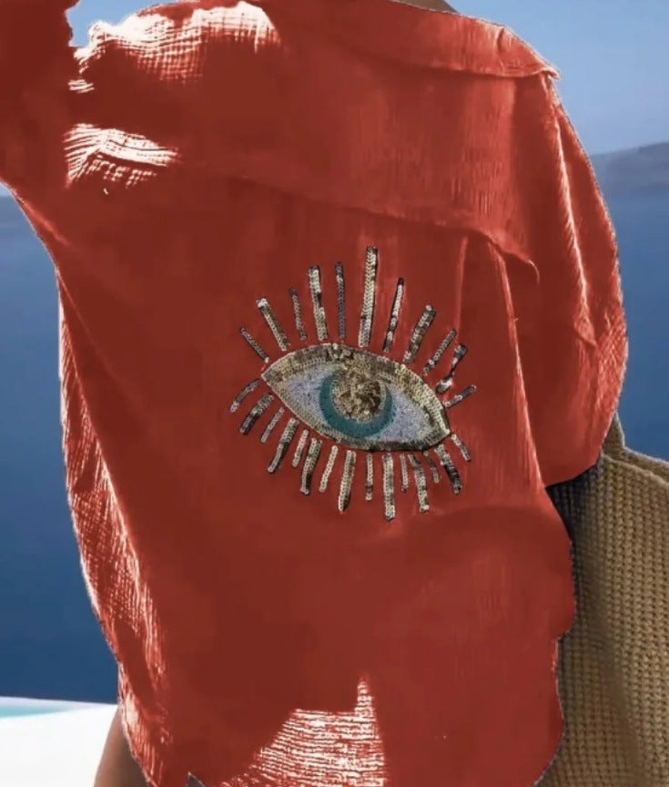 Damen Bluse mit einzigartigem Auge-Stickerei EB