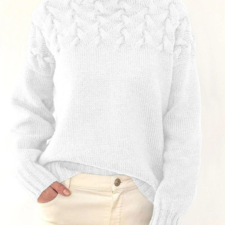 Damen Strickpullover mit hochgeschlossenem Kragen und trendigem Zopfmuster EB