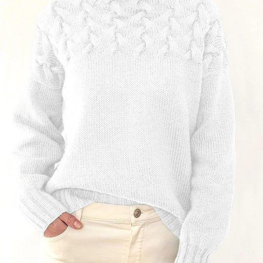 Damen Strickpullover mit hochgeschlossenem Kragen und trendigem Zopfmuster EB