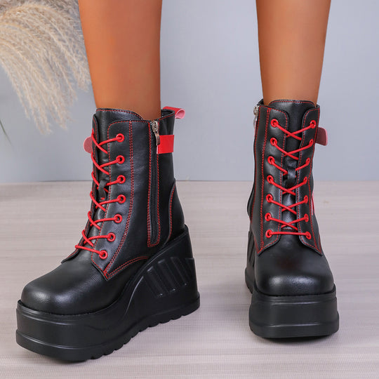 Damen Wedge-Stiefeletten mit hohem Plateau und modischen Details EB