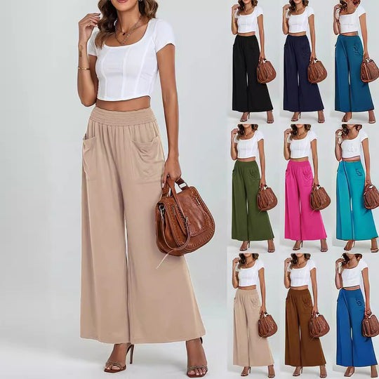 Damen Weite, luftige Palazzo-Hose mit elastischem Bund und praktischen Taschen EB