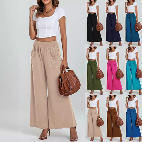 Damen Weite, luftige Palazzo-Hose mit elastischem Bund und praktischen Taschen EB