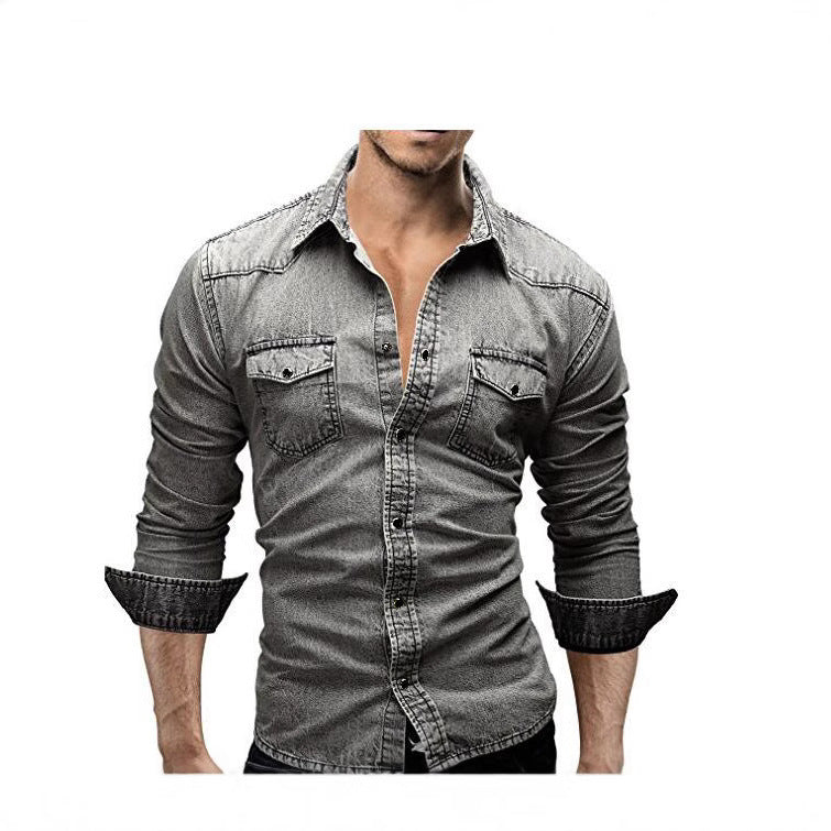 Herren Denim Hemd mit stylishen Pattentaschen und modischem Slim-Fit EB