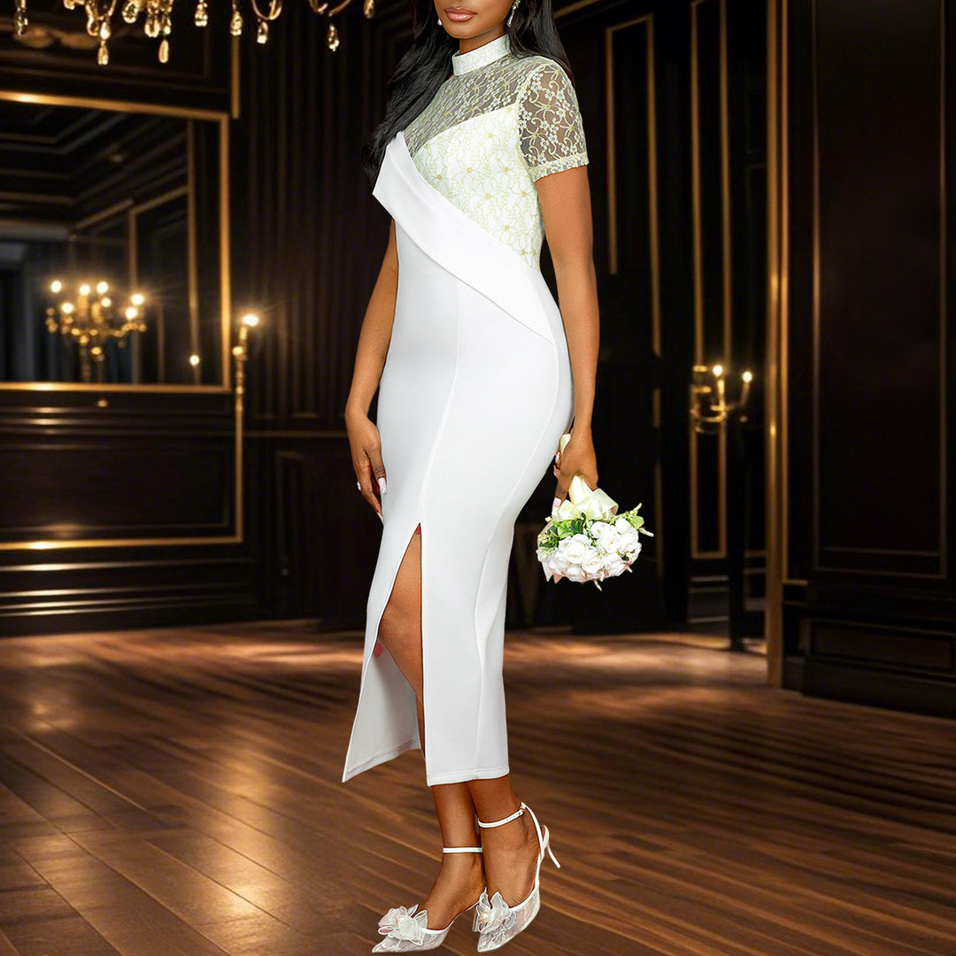 Damen Elegantes Abendkleid mit Spitzeneinsatz und asymmetrischem Schnitt EB