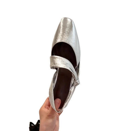 Damen Slingback-Ballerinas mit elegantem Schleifendetail und schimmernder Oberfläche EB