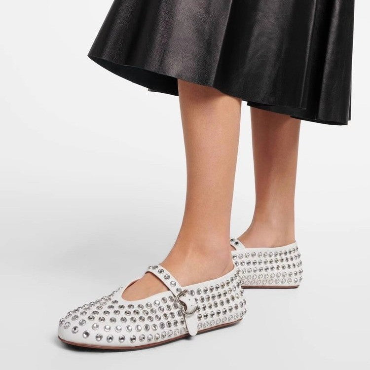 Damen  veredelte Mary‑Jane Ballerina mit Strassbesatz und verstellbarer Metallschnalle EB