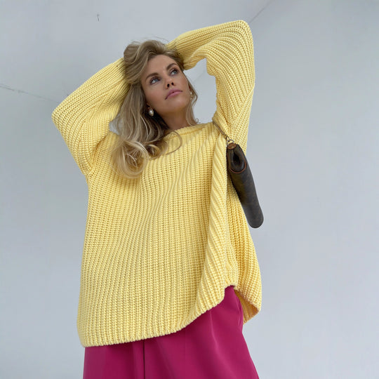 Damen Casual Strickpullover mit strukturiertem Design und überschnittenen Schultern EB